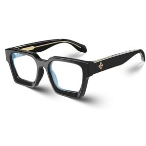 Blue Light Blocking Glasses Rectangle Chic Preppy Look Black Frame Eyeglasses